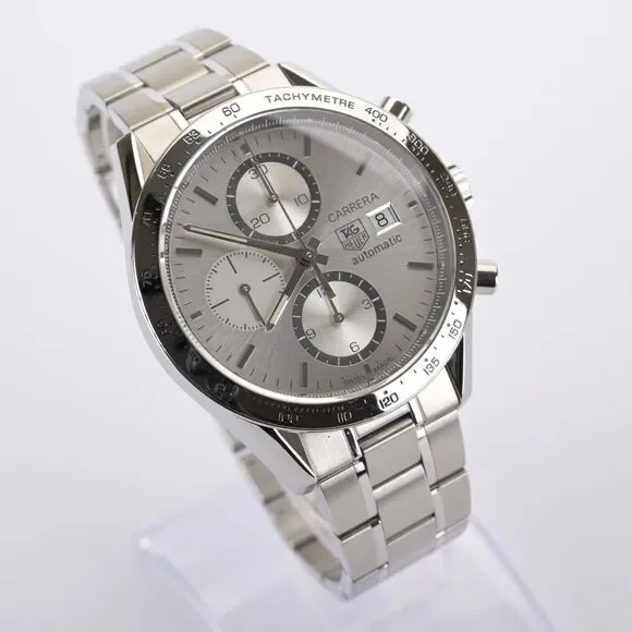 TAG Heuer Carrera Chronograph CV2017 Silver 41mm Men's Watch Full Set